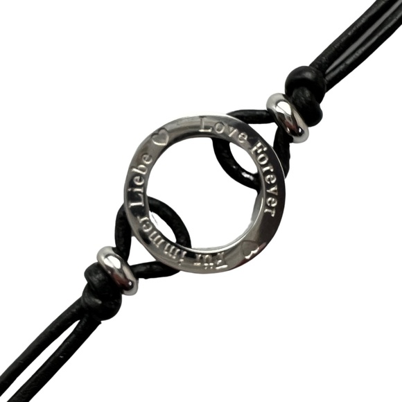 Love Forever Engraved Black Leather Bracelet In English & German - Picture 2 of 5